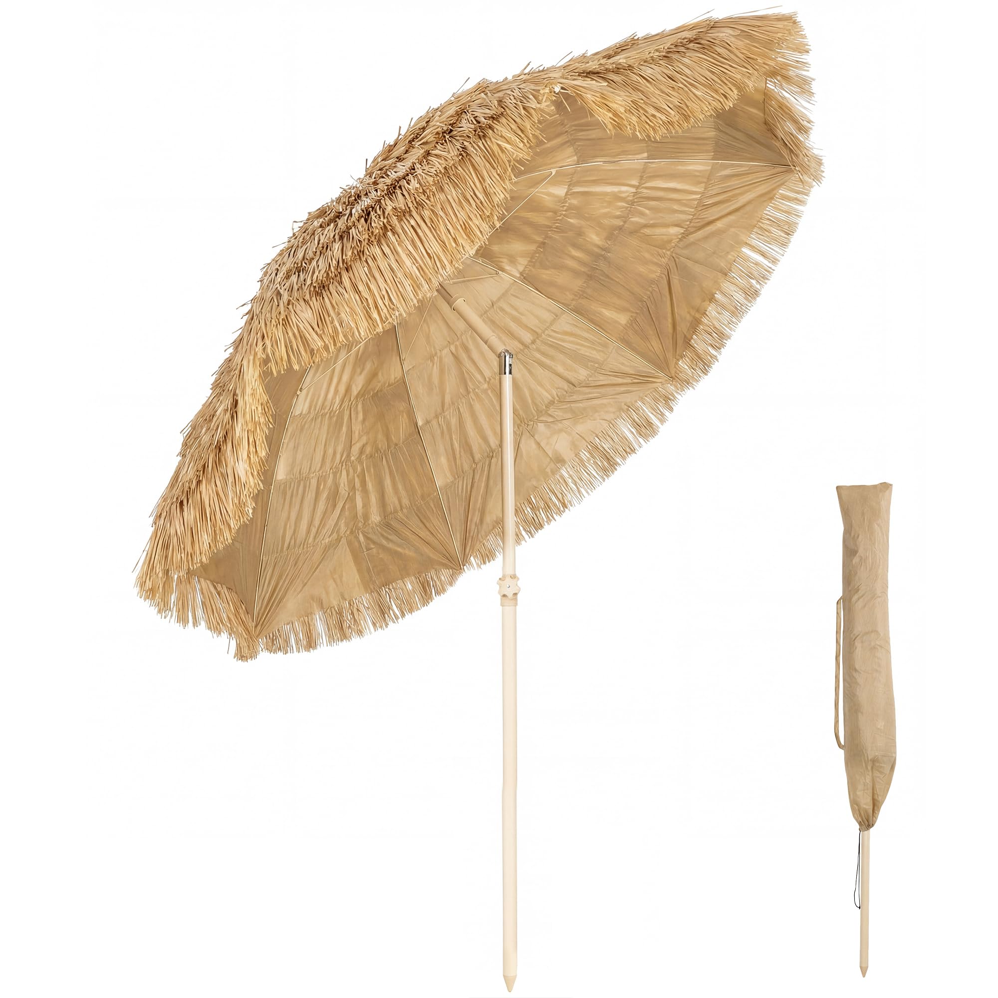 Outsunny Parasol de plage Ø 1,85 m Grand Inclinable Style Hawaïen Kaki