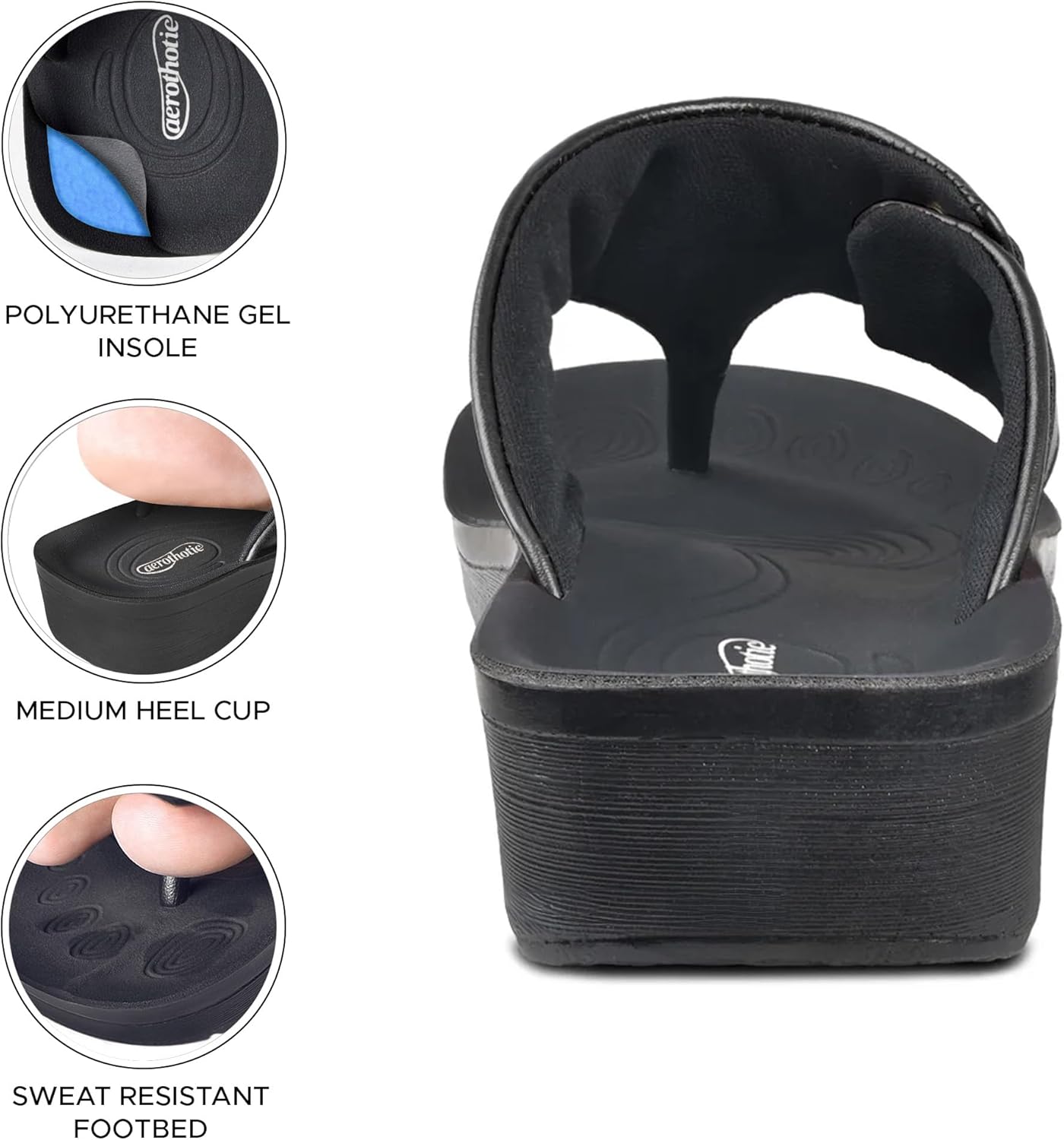 AEROTHOTIC Arch Support Flip Flops for Women Comfortable Orthopedic Footbed with Faux Leather Buckle Adjustable Stylish Straps Slip On Soft Toe Post Dressy Indoor & Outdoor Women's Sandals