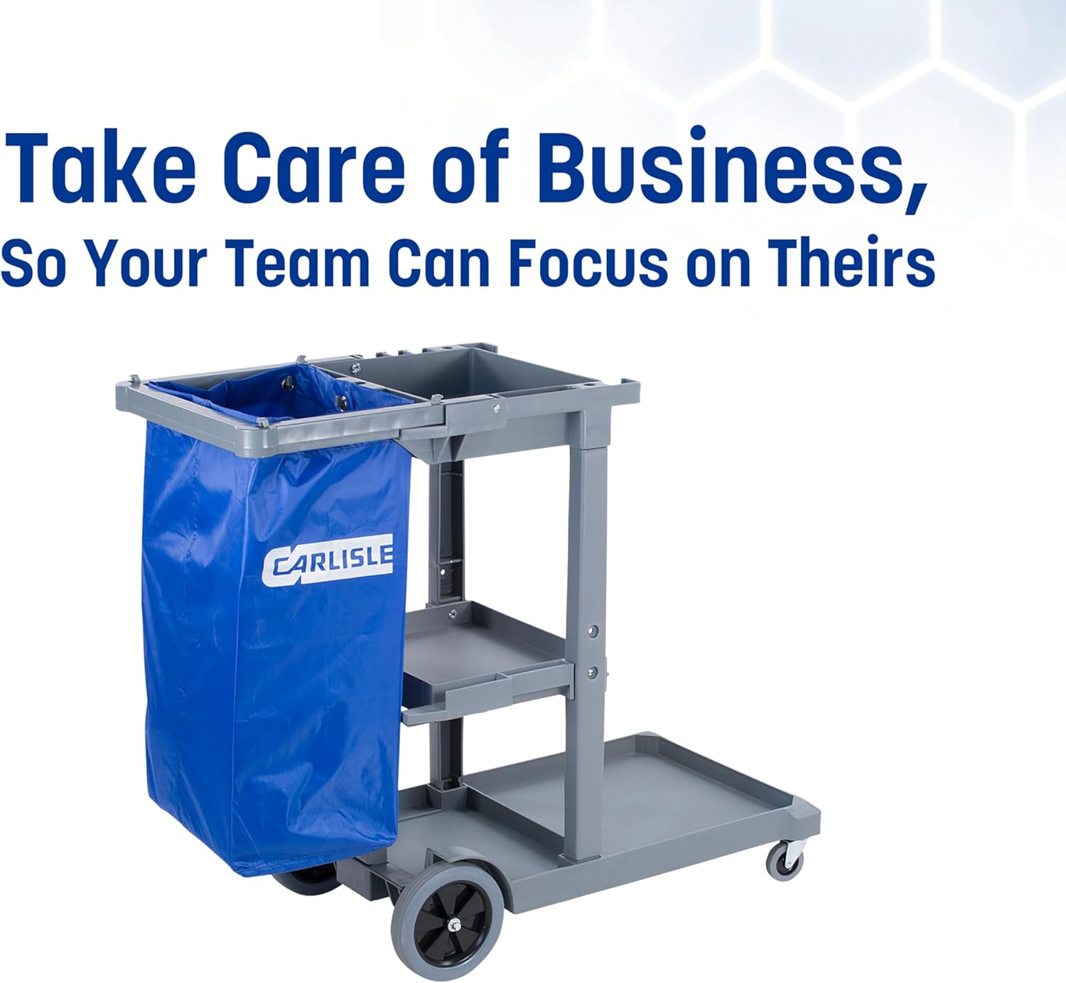 Carlisle FoodService Products Janitorial Cart Long Platform Cart with 25 Gallon Trash Bag for Restaurants, Hospitals, and Schools Plastic, 49 X 21 X 39 Inches, Gray