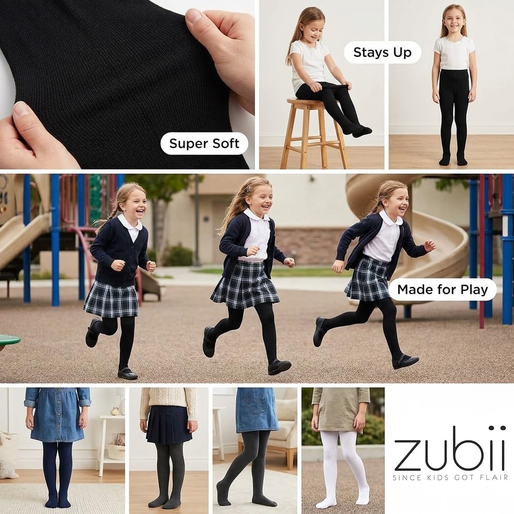 Basic Mädchen-Strumpfhose, bequeme, weiche, flache Strumpfhose aus atmungsaktiver Baumwolle, ideal für Uniform oder den Alltag