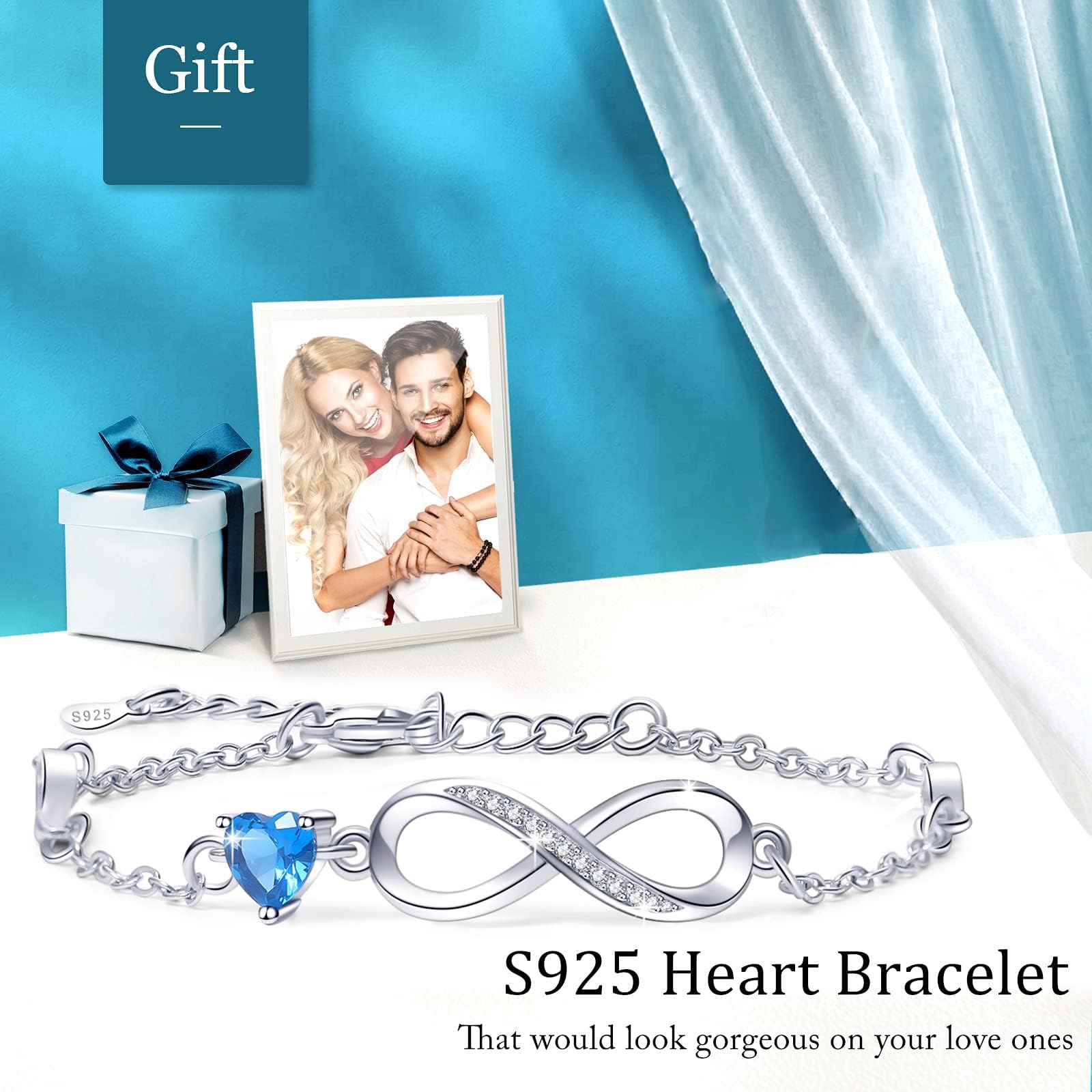 Tusuzik Bracciale Argento 925 Donna, Bracciale Infinito Donna Argento 925 con Cuore Zirconi Regolabile Bracciali Donna Gioielli Regalo per Mamma Amica Ragazza