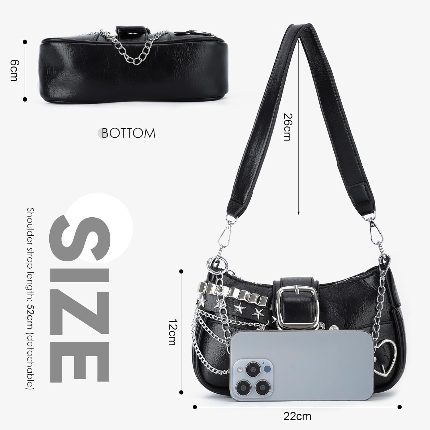 GOKTOW Y2k Shoulder Bag -Goth & Punk Mini PU Leather Purse for Women