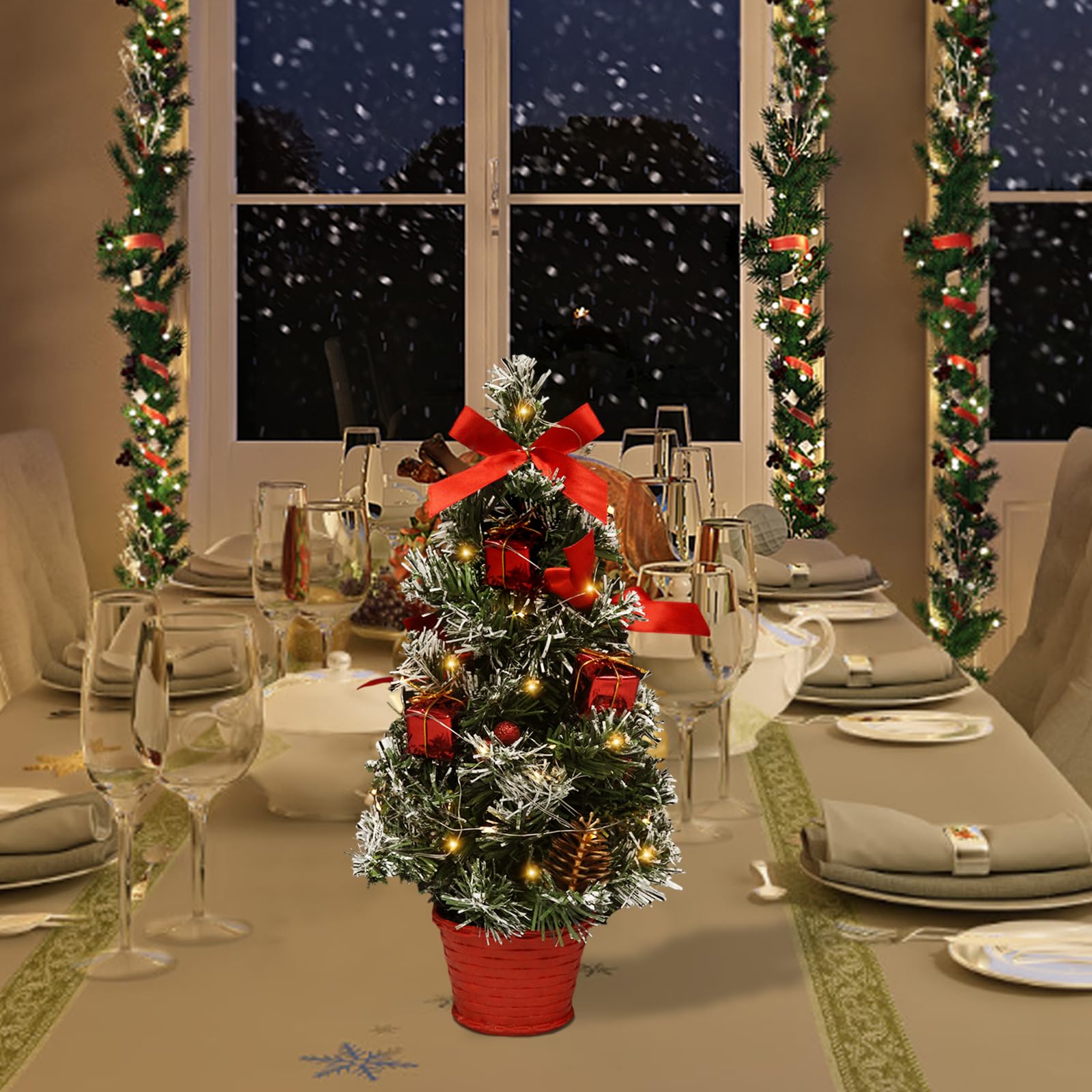 Mini-kerstboom met led-lichtketting, kunstkerstboom met