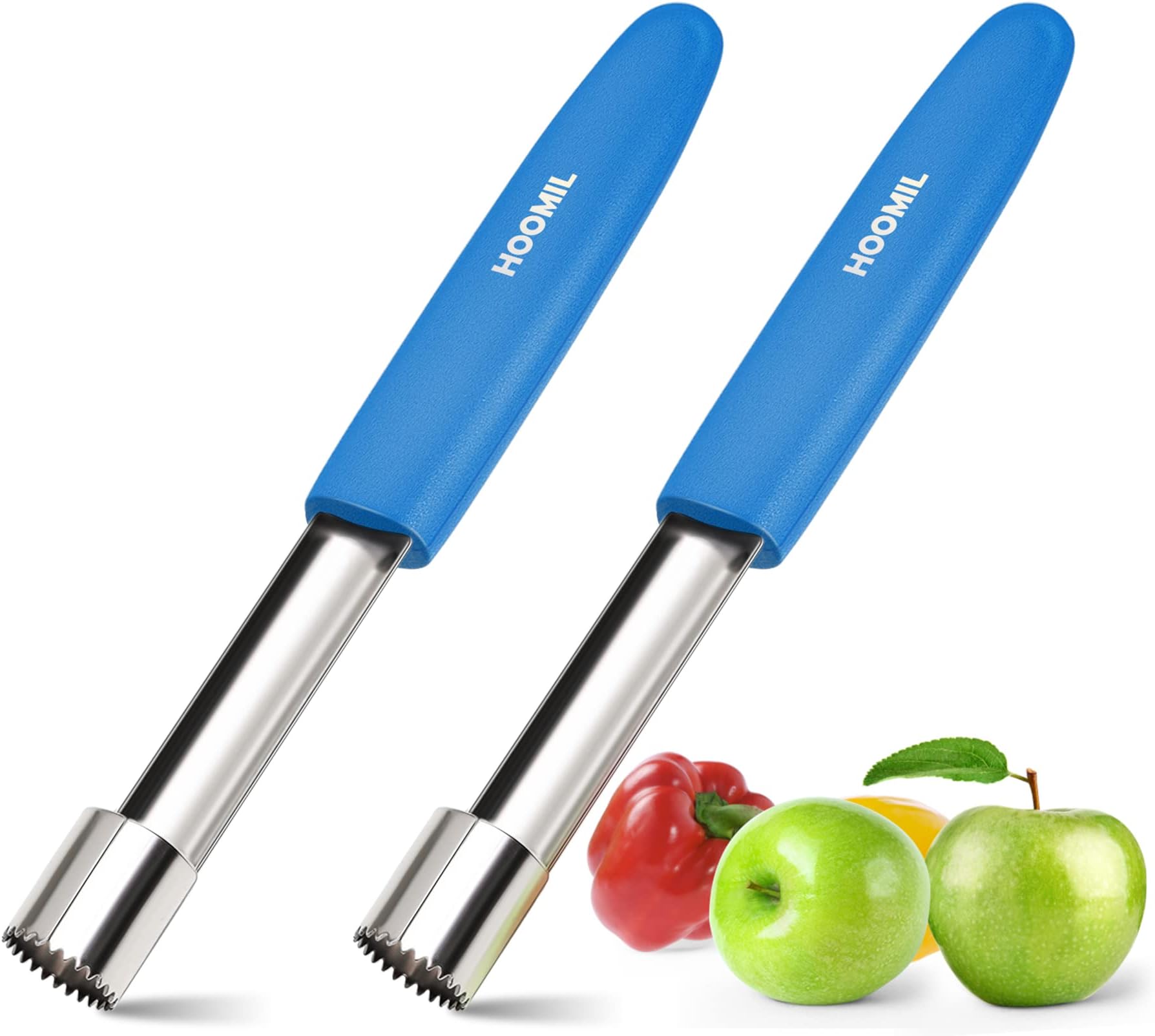 Apple Corer - HOOMIL 𝟮 𝐏𝐚𝐜𝐤 Stainless Steel Apple Remover Tools, Fruit Vegetable Core Remover Kitchen Gadget Tool for Pears, Bell Peppers, Fuji - Blue