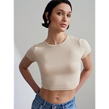 DILVIN Crop T-Shirt Kad n Bisiklet Yaka K sa Kol Dar Kal p Ribanal   rme G nl k Ti rt