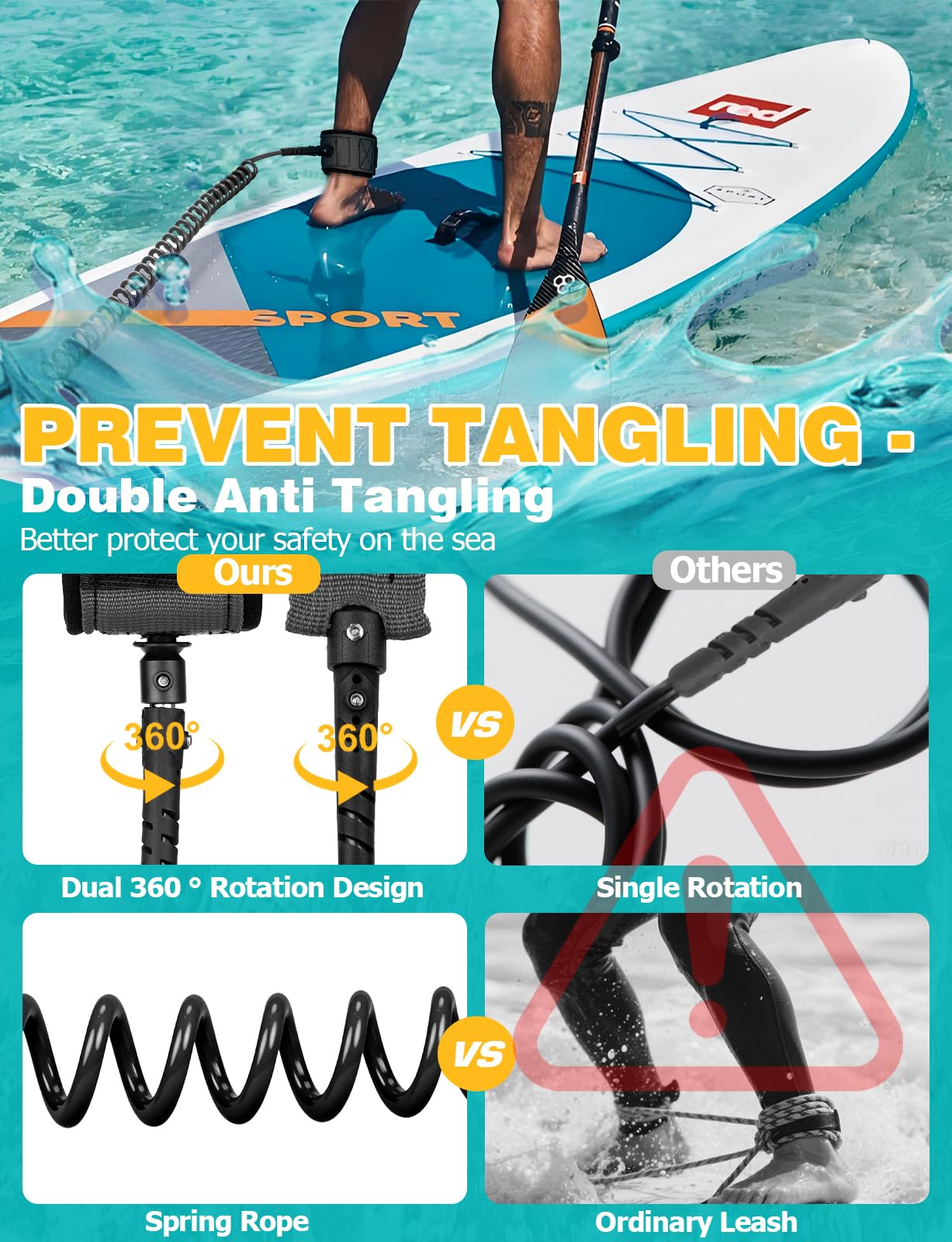 Laisse De Surf Aqxreight – 6 Ft (1,8 M) – Diamètre 5,5 Mm – TPU – Sangle Cheville Néoprène – 6 Couleurs