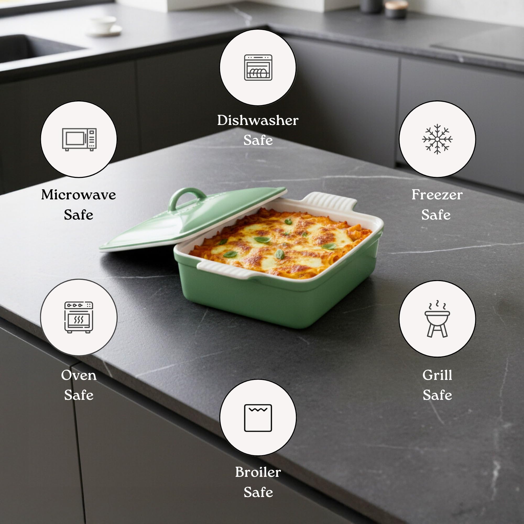 Amazon.com: Rossallini Square Stoneware Casserole Dish with Lid, 2