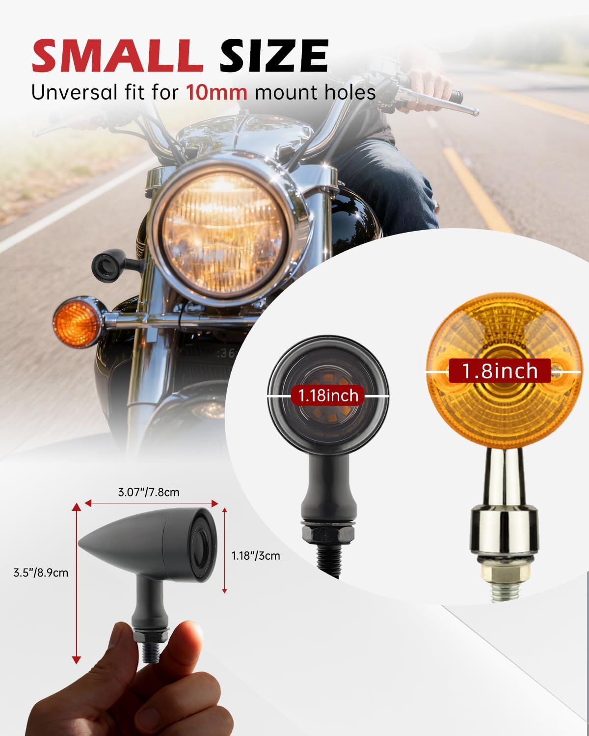 4PCS Motorcycle LED Turn Signals Front and Rear Kit, White Ring Front Blinkers & Brake Stop Running Lights, Bullet Indicators Fit for Cruiser Chopper Bobber Street Bike (Black-4PCS)