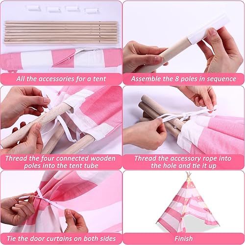 Miniatura 4 de Juego de 4 tiendas de campaña para niños con cadena de luz de estrella de 20 pies, tienda de campaña plegable de tela de algodón para niños, regalo