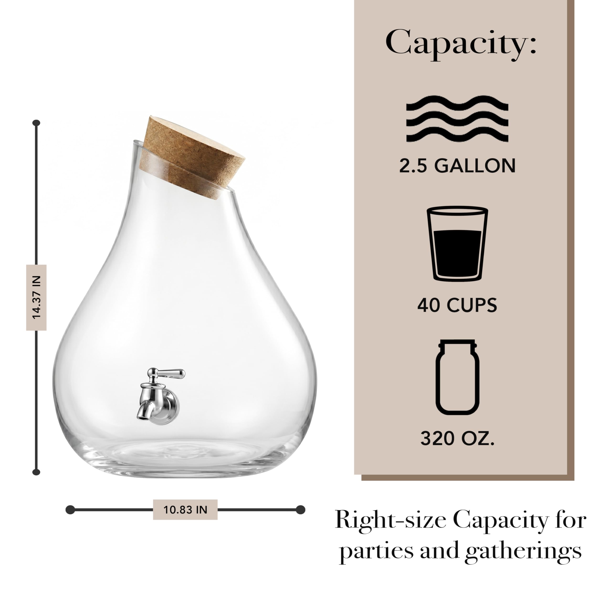 Style Setter Dispensador de bebidas frías de alta calidad con jarra de vidrio de capacidad de 2.5 galones, espiga acrílica a prueba de fugas en una hermosa caja de regalo, ideal para fiestas