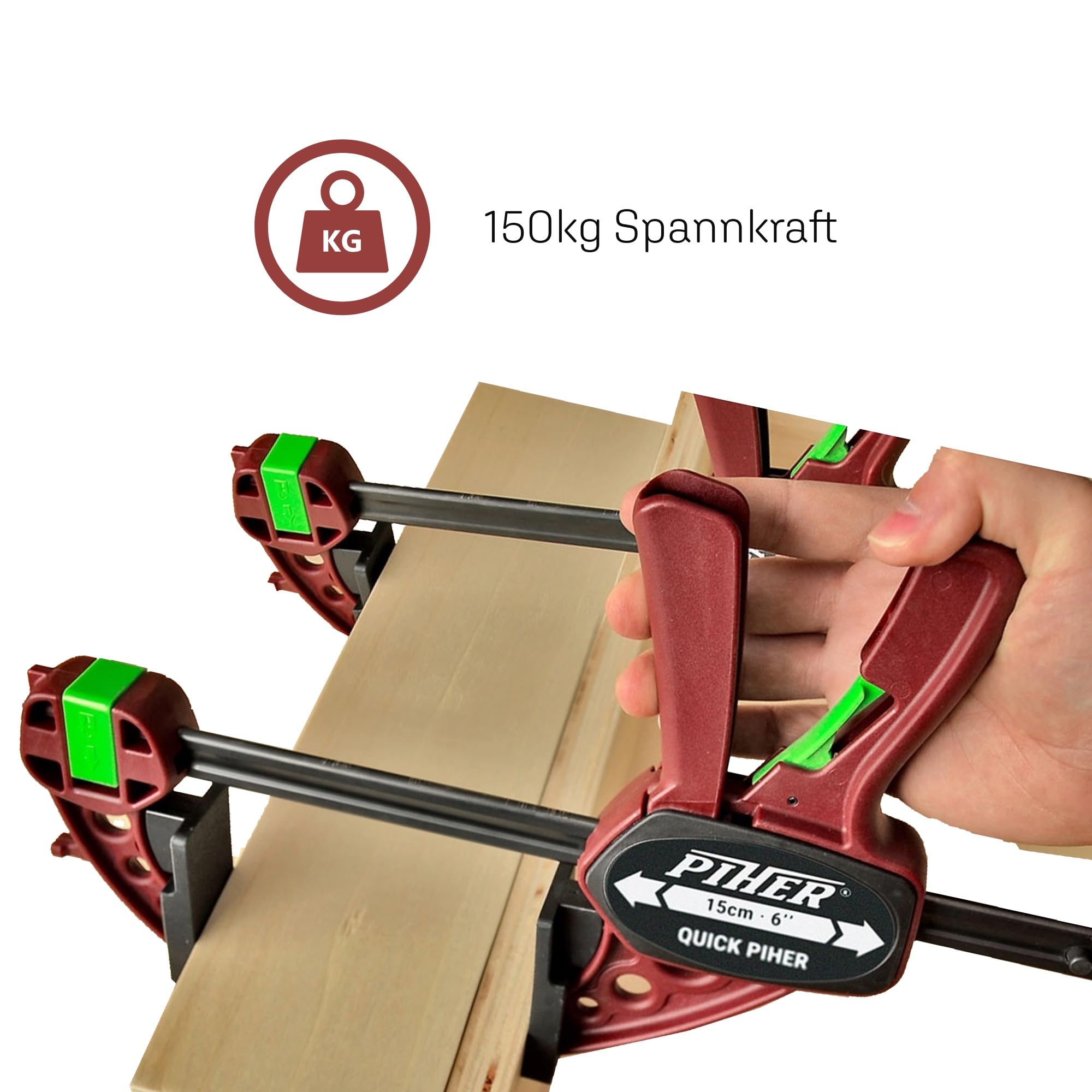 Piher Quick Einhandzwinge | 2er Set | starke Schraubzwinge mit 150kg Spannkraft | Spannen und Spreizen | (15cm)