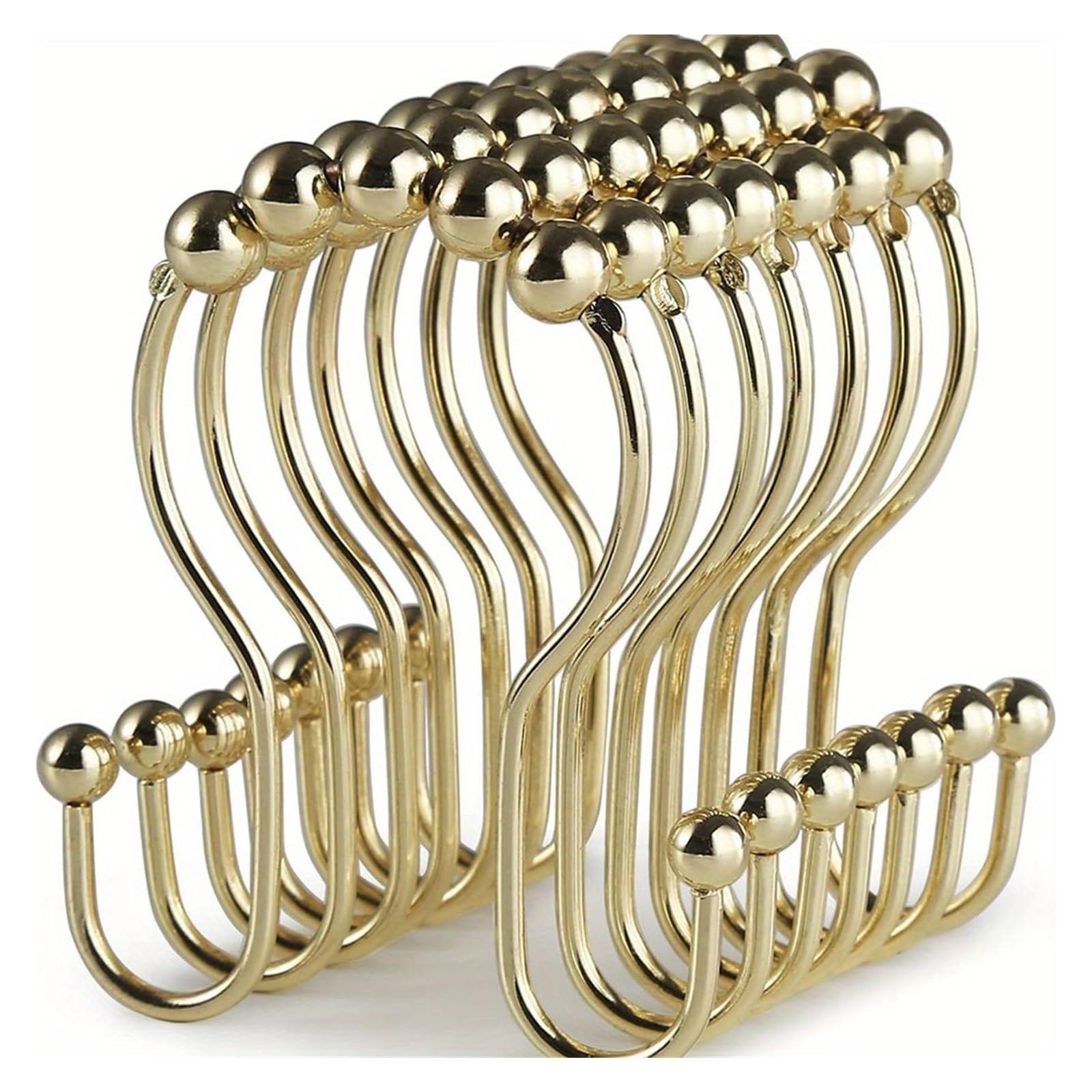 curtain hooks 12pcs Shower Curtain Hooks, Roller Balance Sliding Anti-Drop Double for home(Iron Gold)