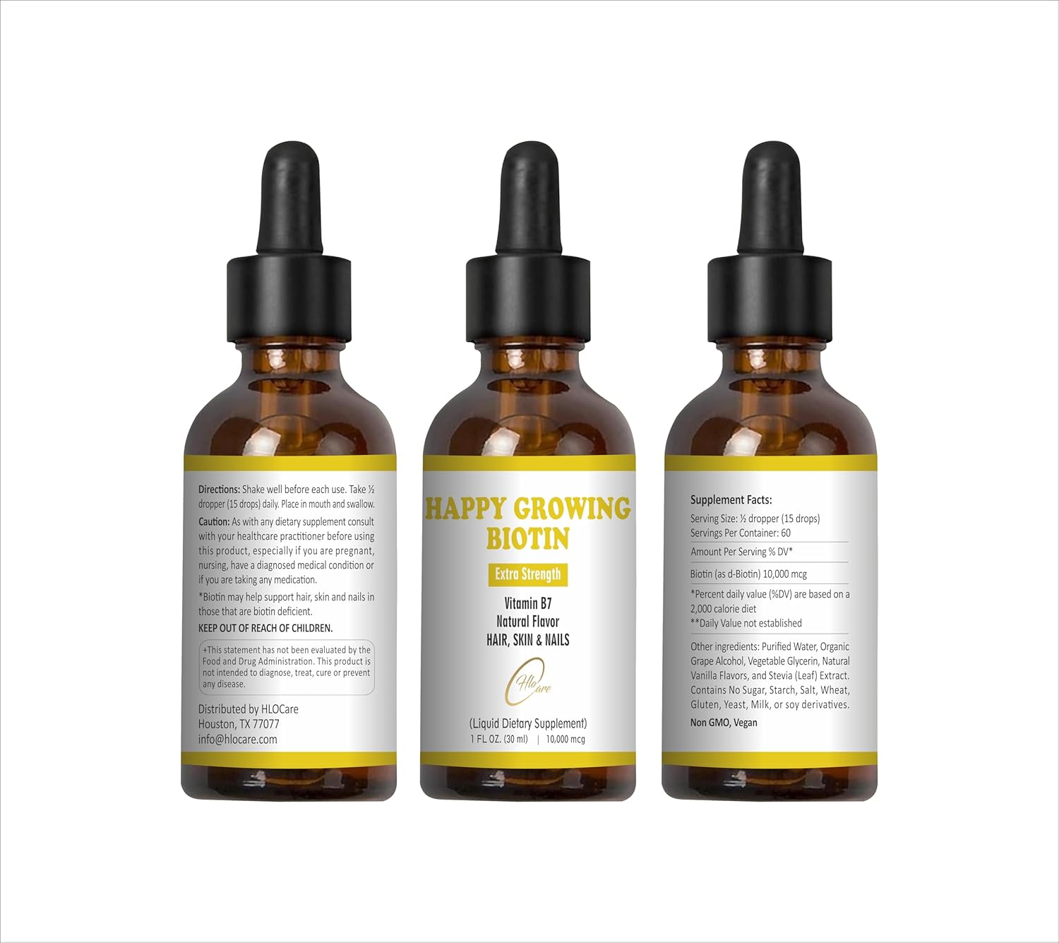 Happy Growing Fermented Black Rice Water Conditioner with Essential Oils Grow Kit Plus Liquid Biotin Supplement Drops and Scalp Massager Stimulator Bundle for Ultimate Hair Growth Advantage