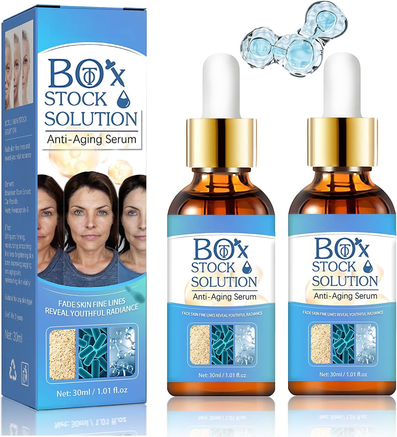 2Box Stock Solution Facial Serum | Box Face Serum | Suitable skincare serum for women. Facial anti-aging essence that hydrates, minimizes fine lines, and supports collagen replenishment. (2-bottle)