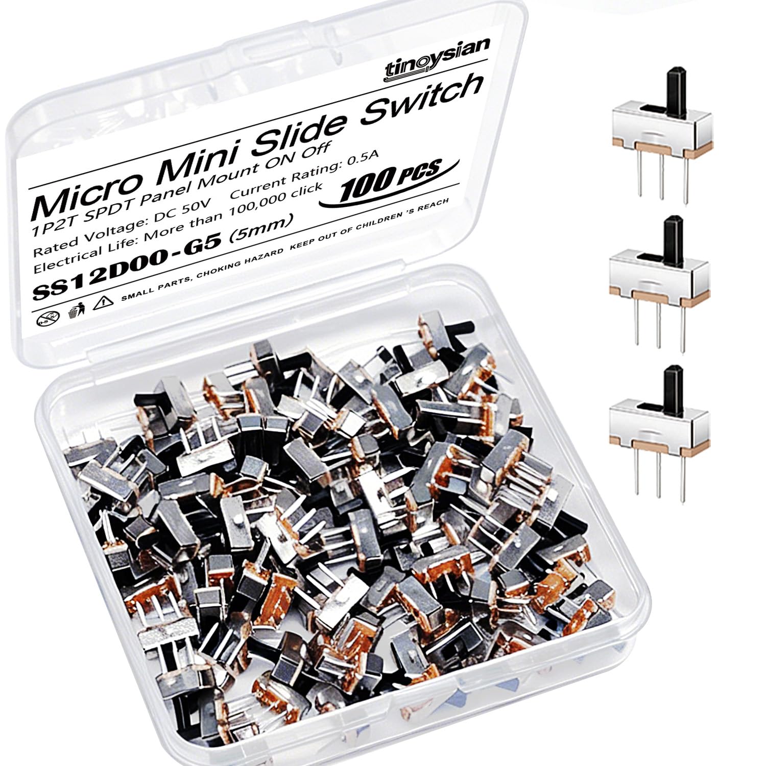 132PCS 8Values Micro Slide Switch Kit Spdt 1p2t Small Toggle Switch Mini Vertical Panel Mount ON Off Assortment 2 Position 3 Pin SS12D00 SS12F15 SS12D10
