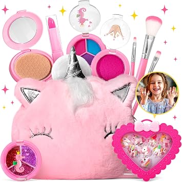 ULOVEME Kids Real Makeup Kit for Little Girls - Real, Non Toxic, Washable Make Up Toy - Umicorn Toys Gift for 3 4 5 6 7 8 9 10 12 Years Old Girls Birthday