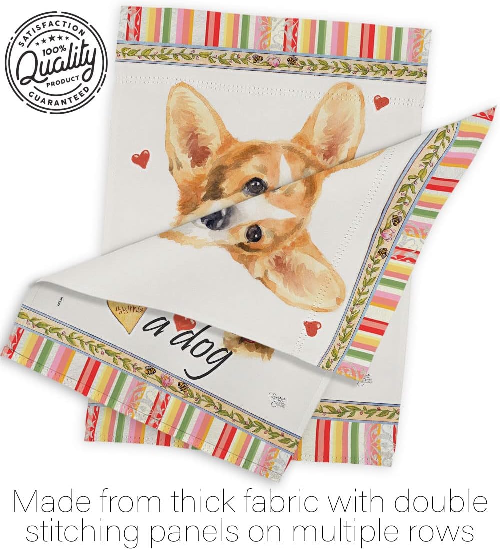 Breeze Decor Pembroke Welsh Corgi Happiness Garden House Flag-Kit Dog Puppy Spoiled Paw Canine Fur Pet Nature Farm Animal Creature Decoration Banner Small Yard Gift Double-Sided, Made in USA