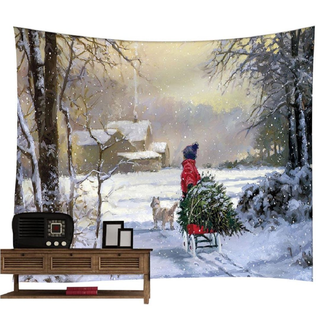 SwitchaliChristmas Holiday Theme Indoor Room Decoration Snowman Xmas Print Tapestry Wall Hanging Decoration (K)