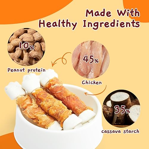 Miniatura 3 de Jungle Calling Huesos de perro sin cuero crudo, huesos masticables envueltos de pollo real de 6.5 pulgadas para perros medianos y grandes golosinas