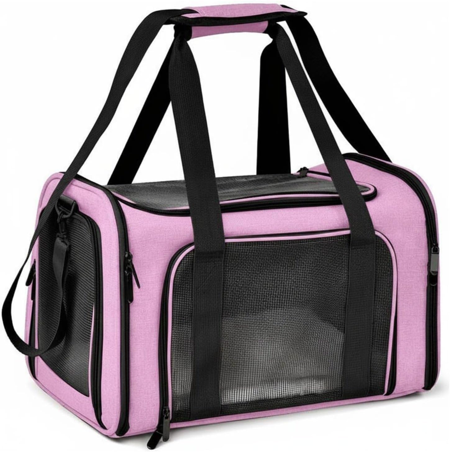 Foldable Carrier Cat Carrier Bag Pet Travel Tote Pet Transport Crate with Breathable Mesh Oxford Shell Comfort Cushion and Flat Storage Suitable for, Pink, S