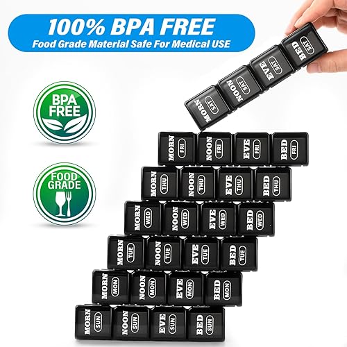 Miniatura 4 de Pastillero semanal grande XL 4 veces al día, pastilleros y organizador de 7 días AM PM, compartimentos grandes, pastillero, organizador mensual de