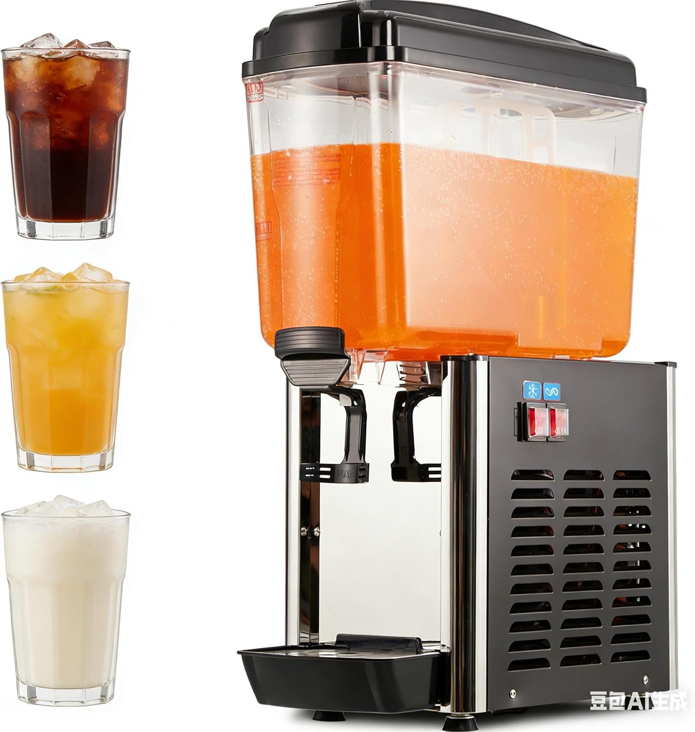Commercial Beverage Dispenser 4.8 Gallon 18L Single Tank 150W Stainless Steel Juice Dispenser with Thermostat Controller for Cold Drink, Food Grade Material, Ideal for Restaurants, Hotels, and Parties