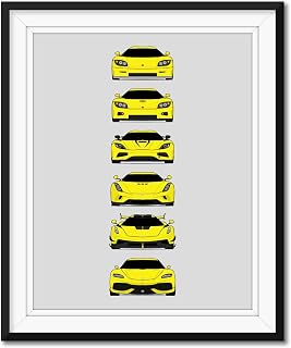 Koenigsegg Generations Inspired Poster Print Wall Art Handmade Decor of the History and Evolution of the Koenigsegg (CCR, CCX, Agera, Regera, Jesko, Gemera) (Unframed)