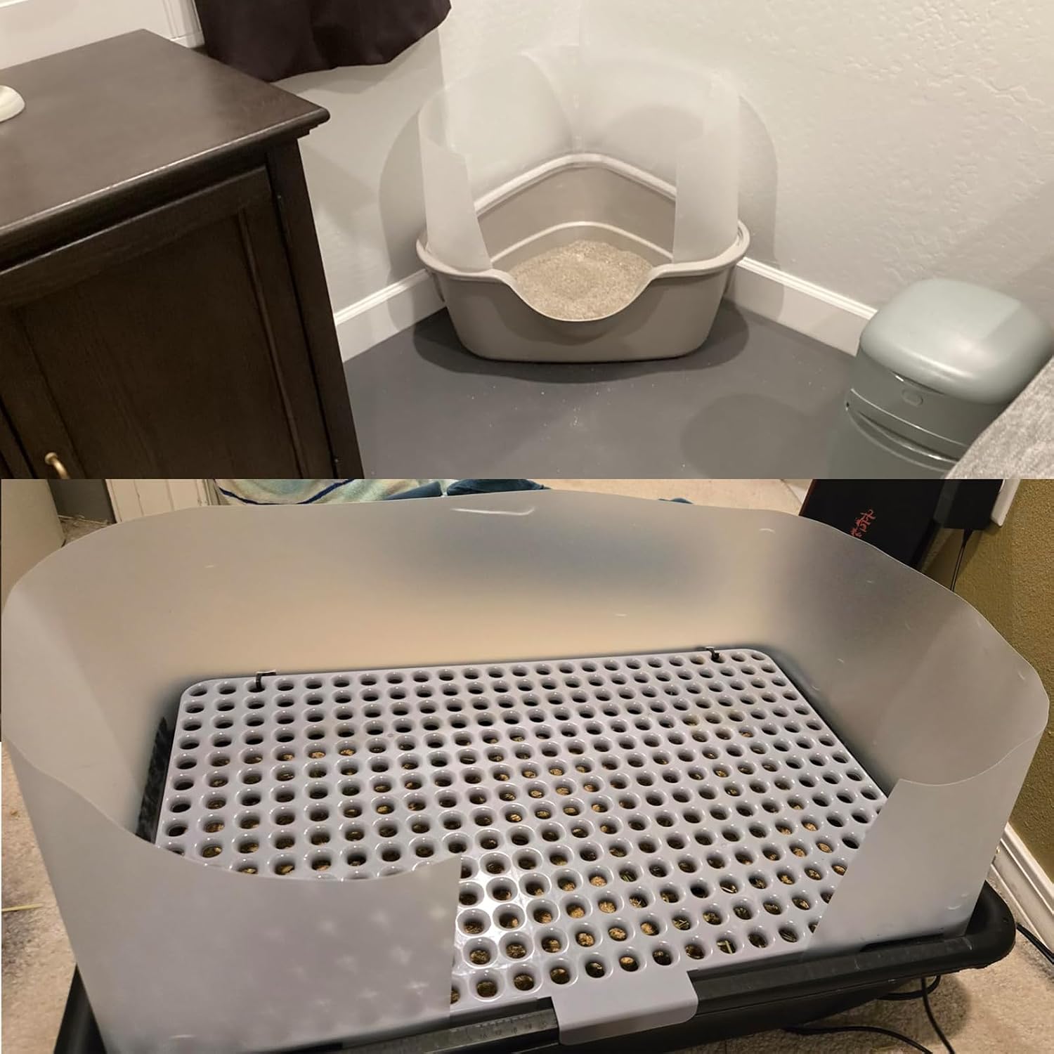 2 PCS 16 x 48 Inch Cat Litter Box Pee Shields with Double-Sided Duct Tape, Transparent Large Size Cuttable Easy Clean Splash Guard for Open Top Litter Pan (Litter Box Not Included) image 4