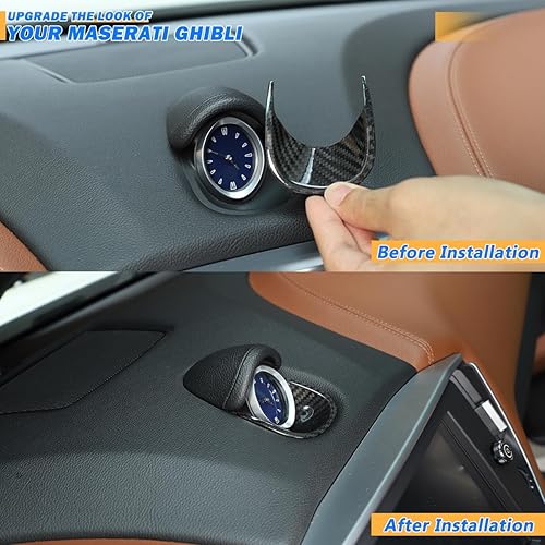 Miniatura 9 de YIWANG Cubierta de brújula de reloj central del tablero de instrumentos de fibra de carbono 100% real para Maserati Ghibli 2014-2021 Accesorios