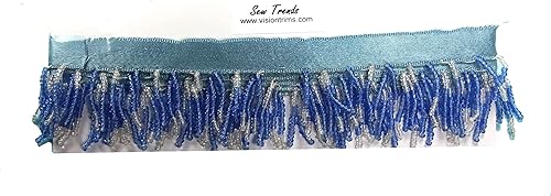 Miniatura 2 de SEW TRENDS #VFR-29 - Cinta de sarga de algodÃ³n con flecos de cuentas a mano, 2.5 yardas, color marrÃ³n y amarillo, 1.5 pulgadas, costura