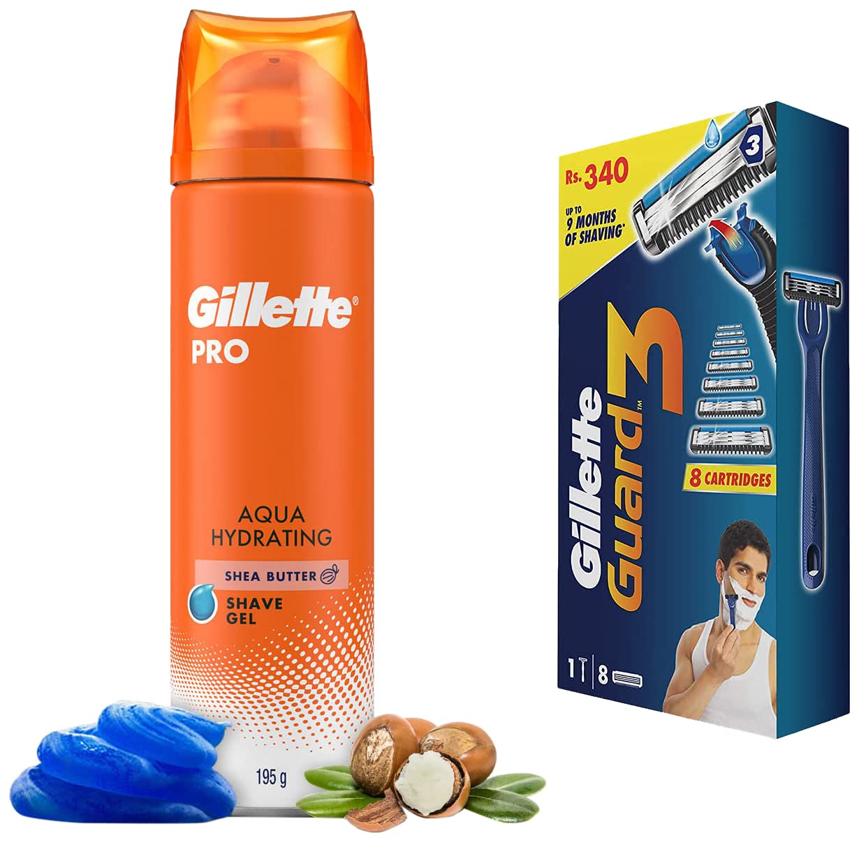 Gillette Pro Shaving Gel Aqua Hydrating With Shea Butter-195 ml & Gillette Guard 3 Single Razor with 8 Blades Pack (B0BP5DRWB6) Amazon Price History, Amazon Price Tracker