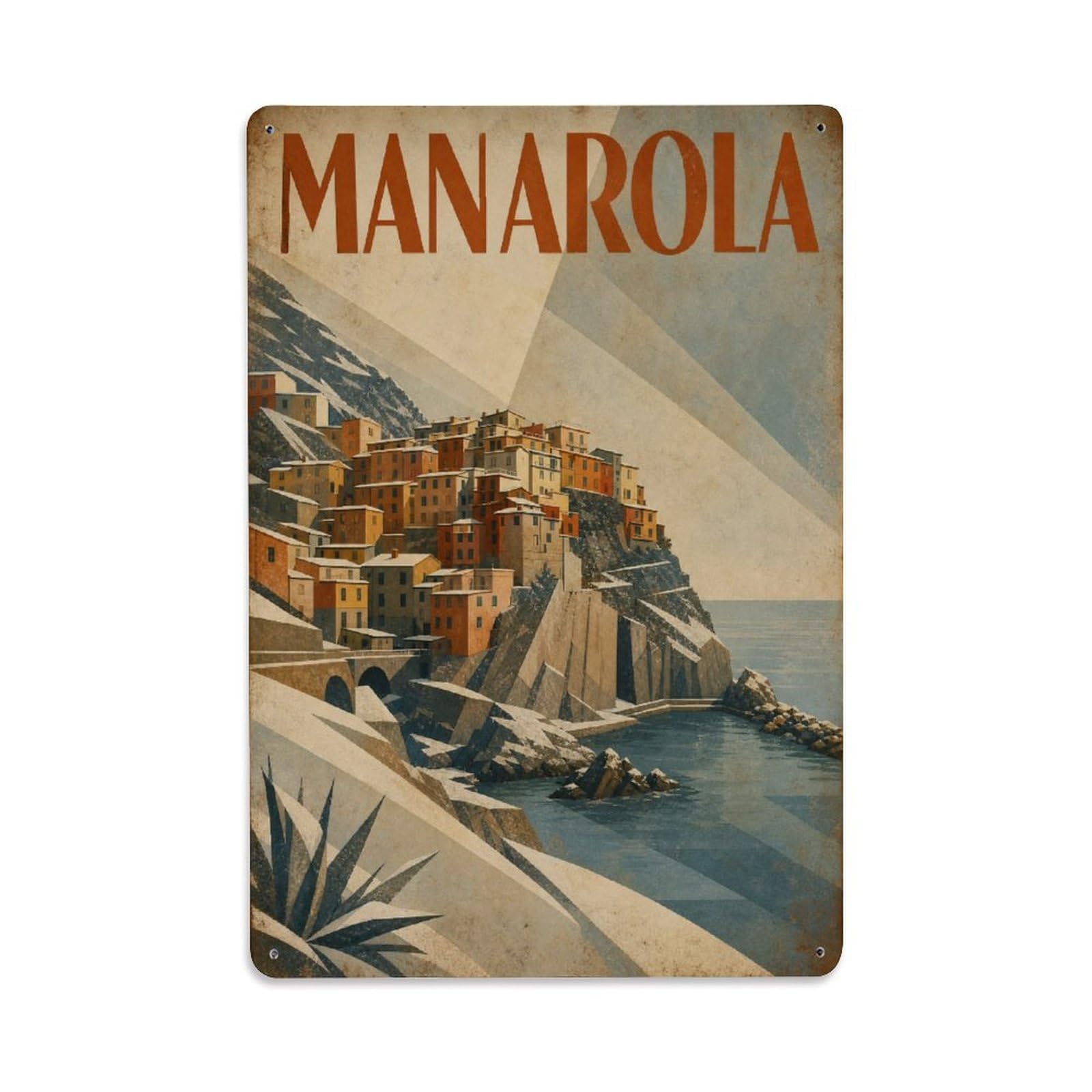 Metal Tin Sign Italy Manarola Vintage Travel