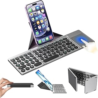 【2026新登場・JIS標準日本語配列】ワイヤレスキーボード bluetooth 折りたたみ iPad タブレット スマホ パソコン 3台同時切替接続 無線 薄型 軽量 静音 マルチペアリング タッチパッド付き iOS/Windows/Android/Mac/Google対応 Type-C急速充電 iPad/iPhone/パソコン/surface用 持ち運び モバイルオフィスに最適 (グレー)