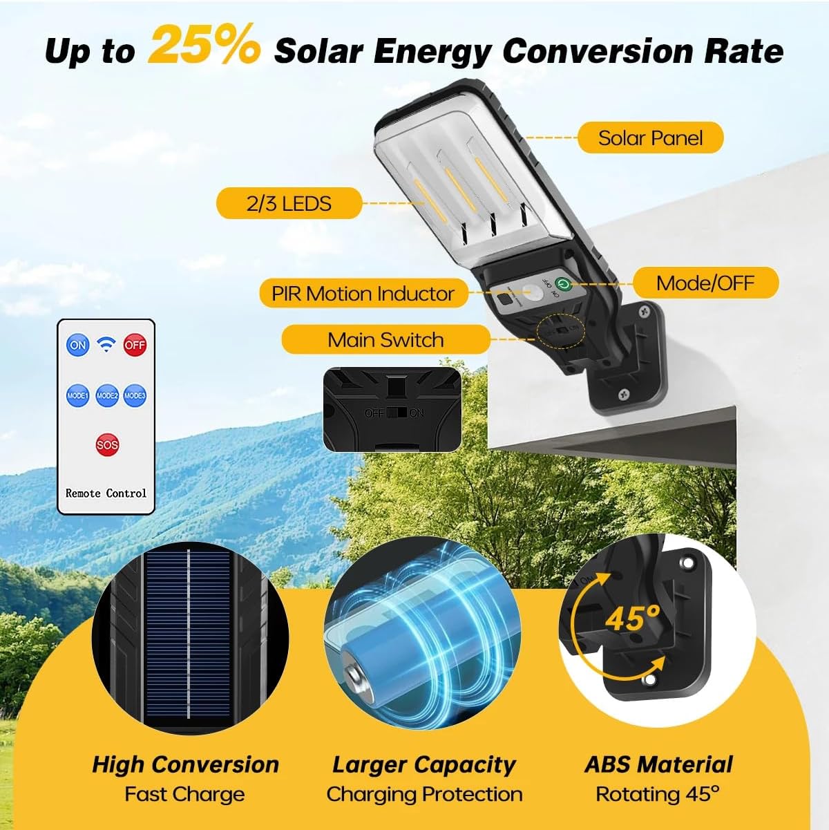 6Pack Solar Street Lights Outdoor, 10800LM Waterproof Motion Sensor Powered Solar Light, 3200K Dusk to Dawn LED Flood Light with Remote Control, Commercial Area Lighting for Outside Parking Lot