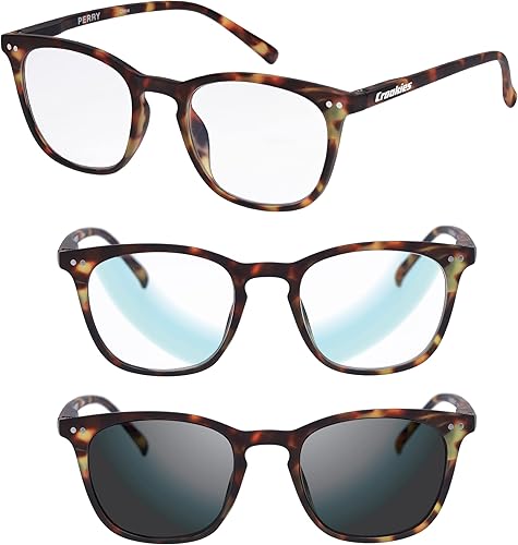 Croakies Perry Lentes fotocromáticos progresivos Lentes de sol UV400 para exteriores Lentes de luz azul para dispositivos HEV Paquete, Tortuga