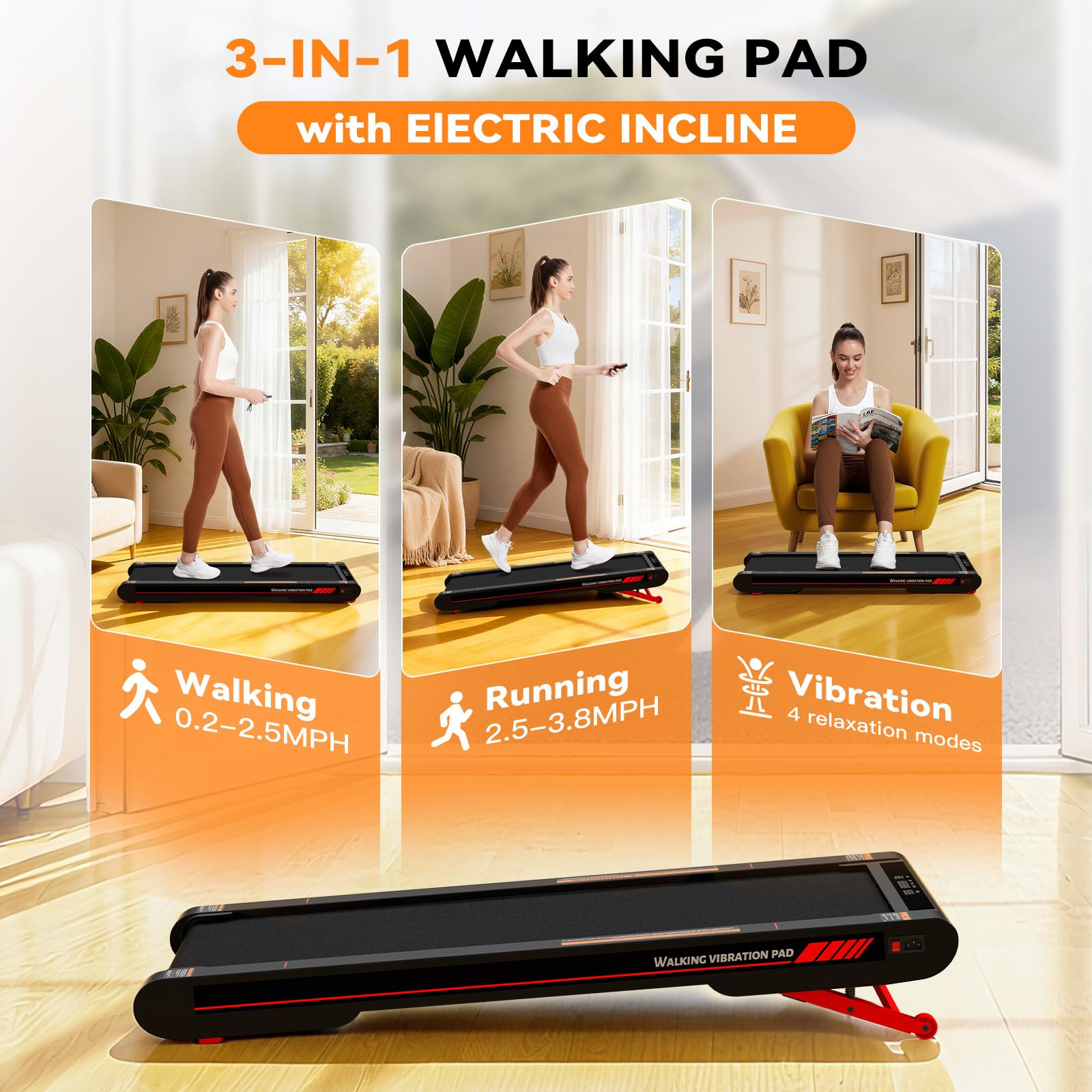 Sperax 4 in 1 Walking Vibration Pad Treadmill, Walking Treadmill Pad for Home with Remote Control and APP — view 3