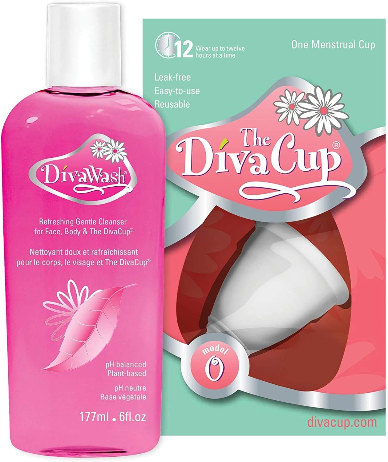 DivaCup Starter Kit - Model 0 Menstrual Cup, DivaWash, Drawstring Bag, T-Shirt, User Guide