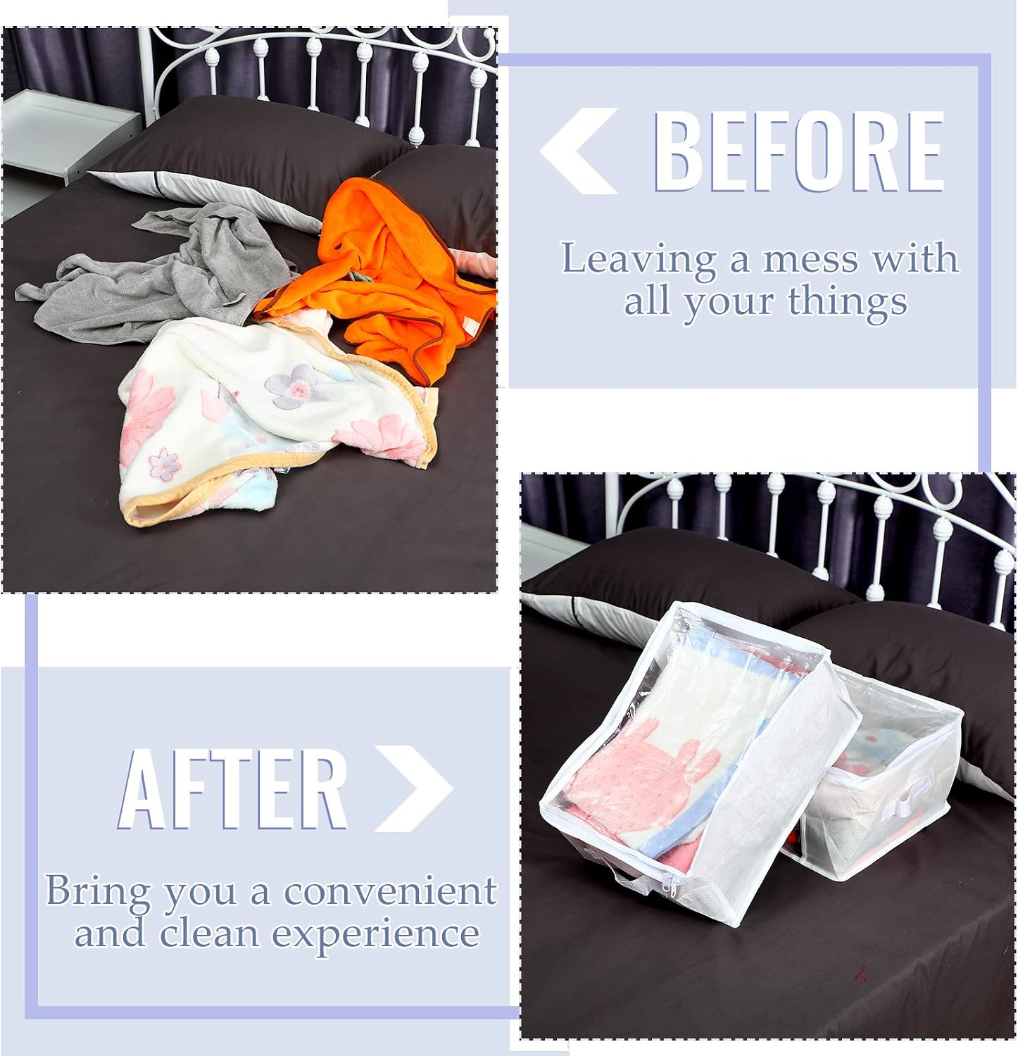 Sadnyy 6 Pcs Clear Storage Bags with Zippers Foldable Clothes Containers Case Plastic Organizer Large Sweater Storage Bins with Handles for Fabric Blanket Cloth Bedding(16 x 12 x 8 Inch,White)