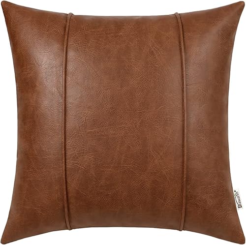 Miniatura 25 de BRAWARM Fundas de Almohadas Decorativas de Cuero Plateado 22 X 22 Pulgadas - Funda de Almohada de Cuero Sintético con Vivo, Almohada Decorativa