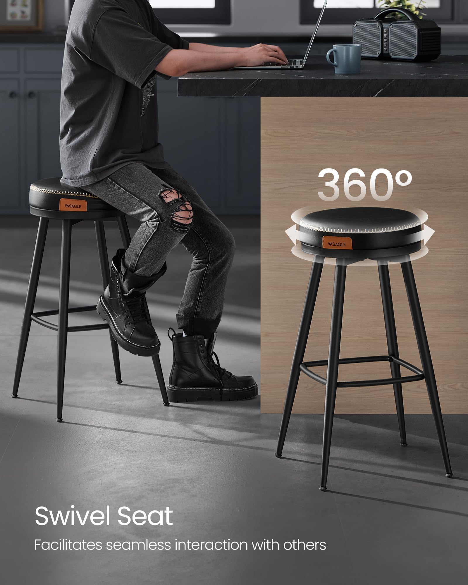 Amazon｜VASAGLE バースツール 2個セット バーチェア ブラック
