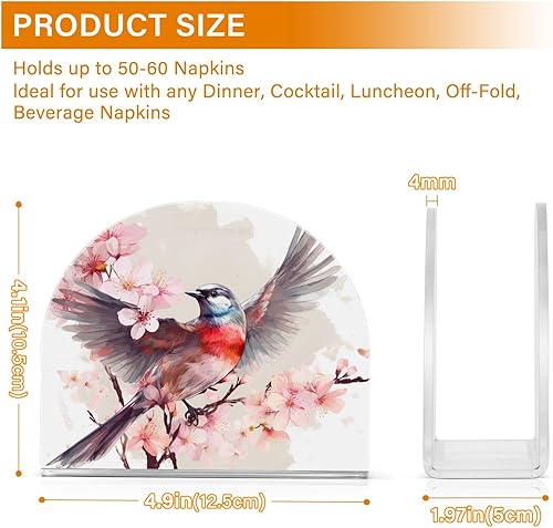 Miniatura 3 de Servilletero de acrílico con diseño de flores rosas y pájaros, moderno, decorativo, para mesa, cocina, oficina, restaurante