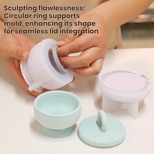 Miniatura 5 de Boowan Nicole Tarro de vela de hormigón de cáliz Molde de silicona Soporte de vela de cemento con tapas, recipientes de molde para suministros de