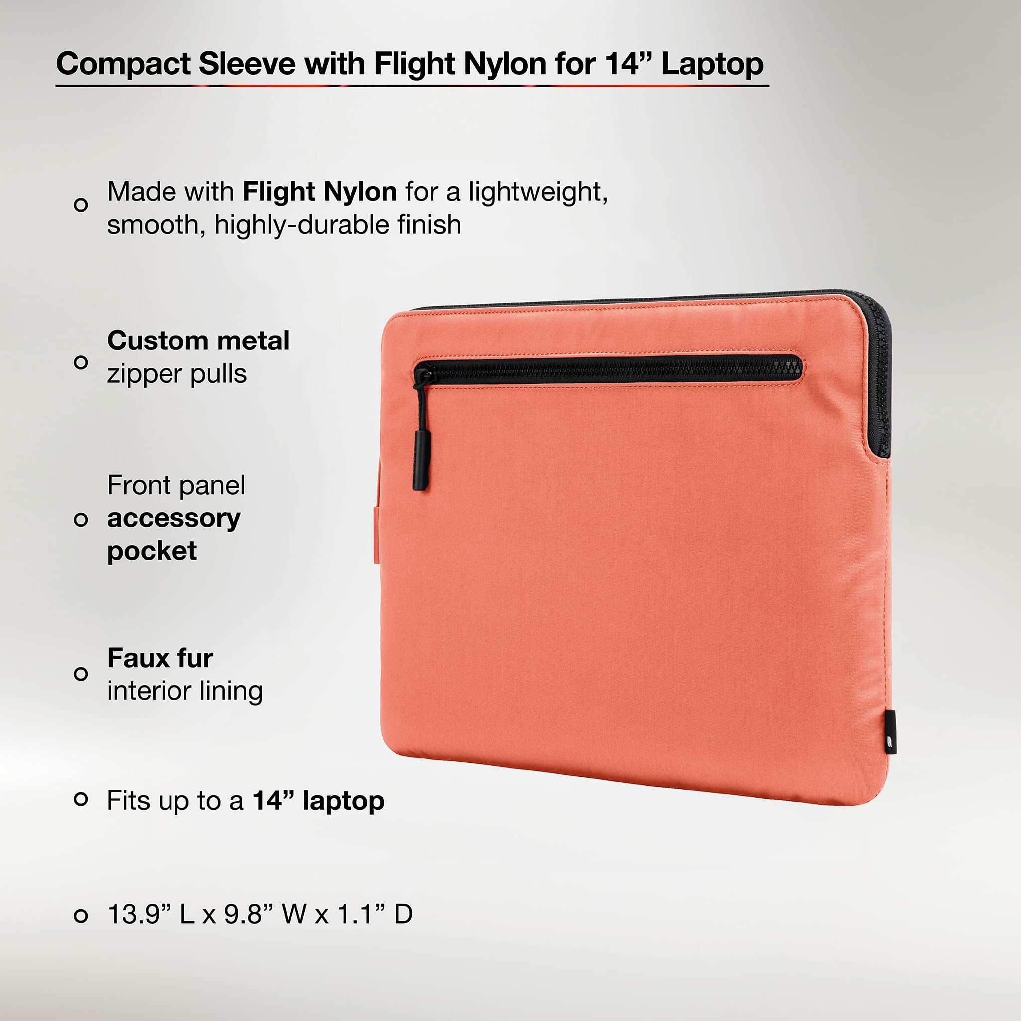 Incase Compact Laptop Sleeve with Flight Nylon MacBook/Laptop/iPad/Tablet Sleeve, and Cover, Lightweight, Weather Resistant, with Slip Pocket for Accessories (Misty Orange, 14-Inch)