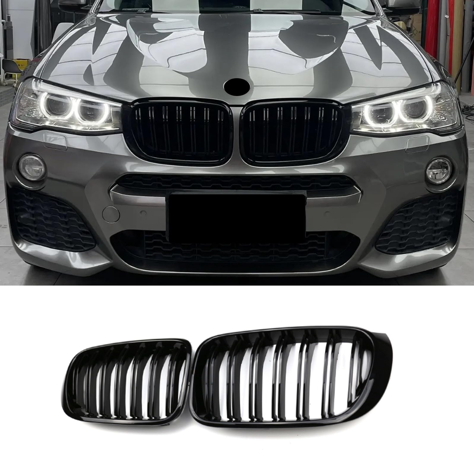 F25 Nieren Schwarz Kühlergrill für BMW X3 X4 F25 F26 Grill 2014-2018 ABS glänzend schwarz Doppelsteg Kühlergrill (For X3 X4 F25 F26 2014-2018)