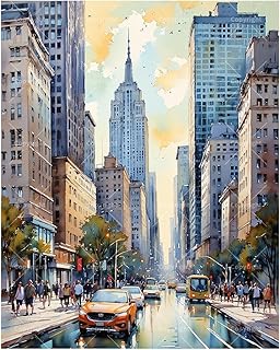 New York Cityscape Paint by Numbers Kit for Adults - DIY Urban Street Scene with Empire State Building Painting on Canvas 16x20 Inches, Acrylic Paint Set for Beginners, Home Decoration Art or Gifts