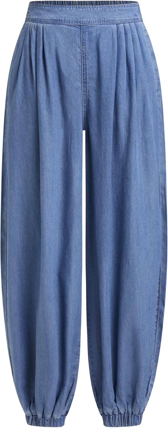 CIDER Wide Leg Jeans for Woman Denim Pants Baggy Elastic Waist Relaxed Fit Loose Casual