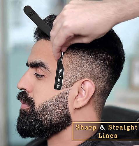 Vista 14 de BEAUTICONE Maquinillas de afeitar rectas para hombres, maquinilla de afeitar de borde recto, una sola hoja, acero inoxidable, maquinilla de afeitar