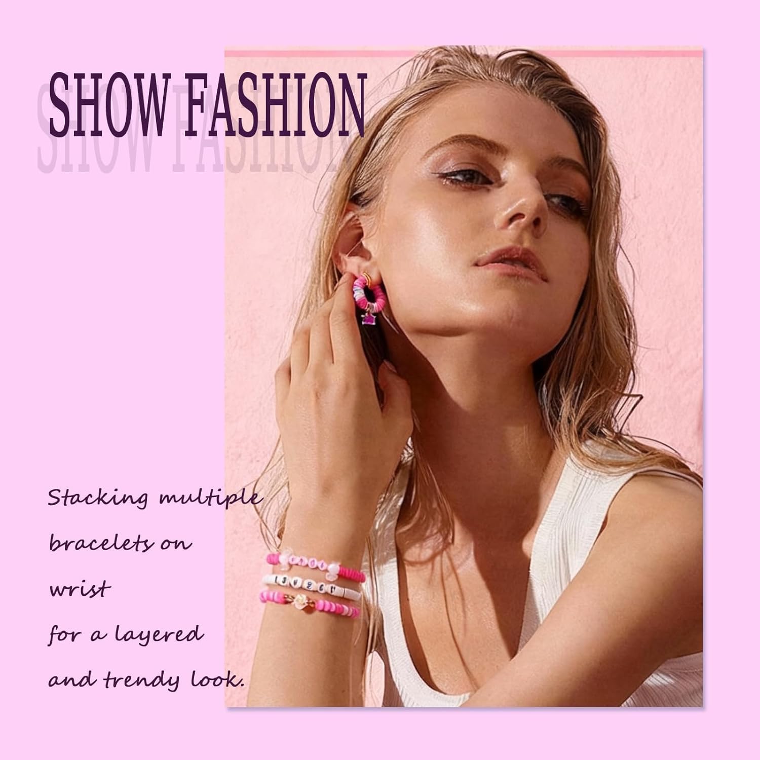 3500pcs Pink Clay Beads for Bracelets Making Kit, 6mm Heishi Polymer Flat Round Disc Clay Beads for Jewelry Making Pink - Image 4