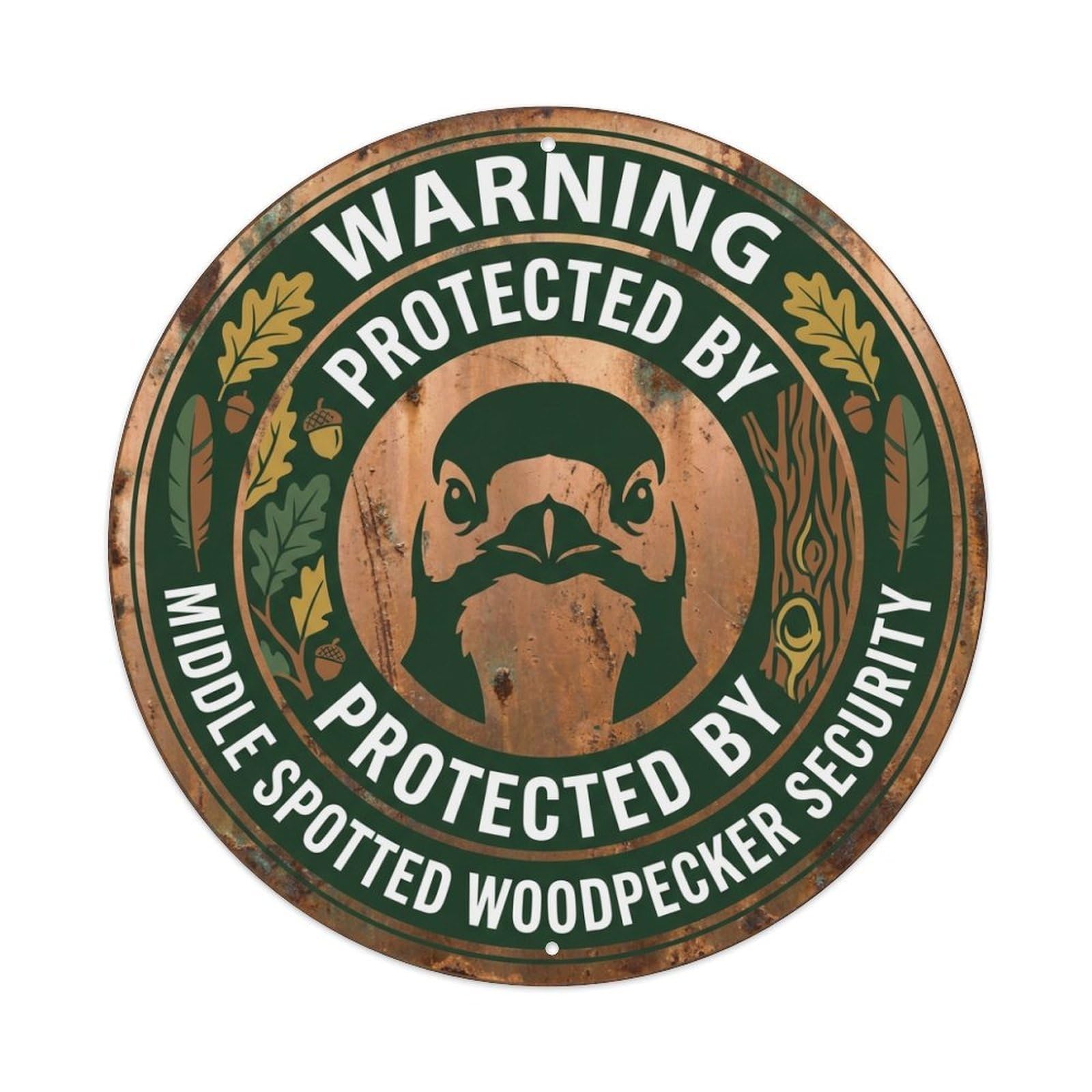 Warning Protected By Middle Spotted Woodpecker Security Metal Tin Sign