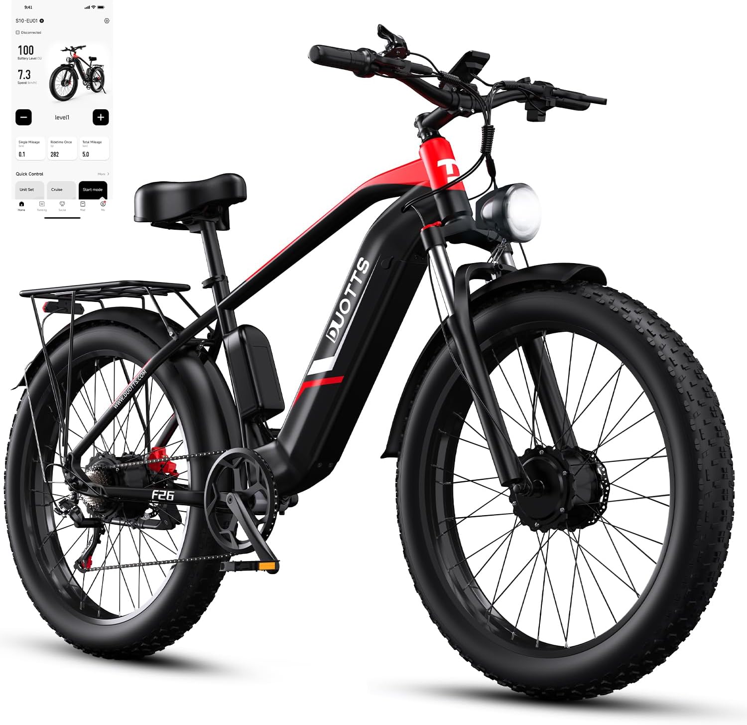 F26 Dual Motor 2000W Electric Bike for Adults 35MPH, 26 x 4 Fat Tire All Terrain E Bikes with 48V 20AH Battery 40-79 Mile Range, Full Suspension and SHI-Mano 7-Speed & Hydraulic Brakes